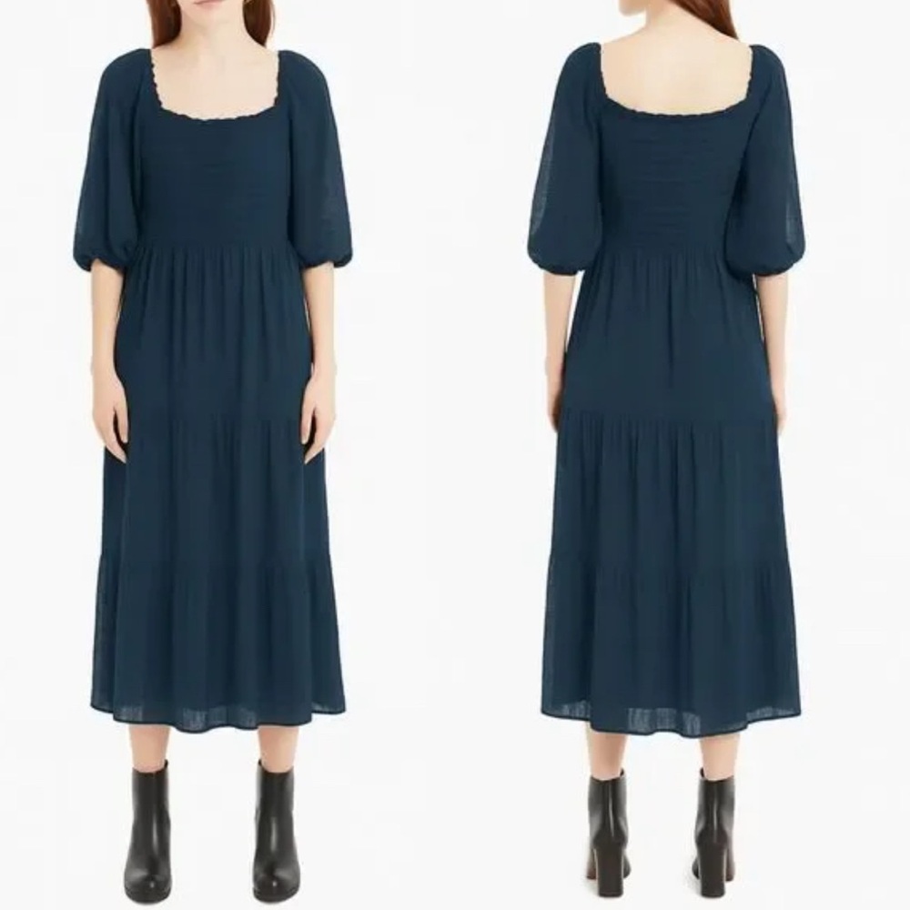 Max Studio Emerald/Dark Teal Midi Smocked Puff-Sleeve Dress - NWT